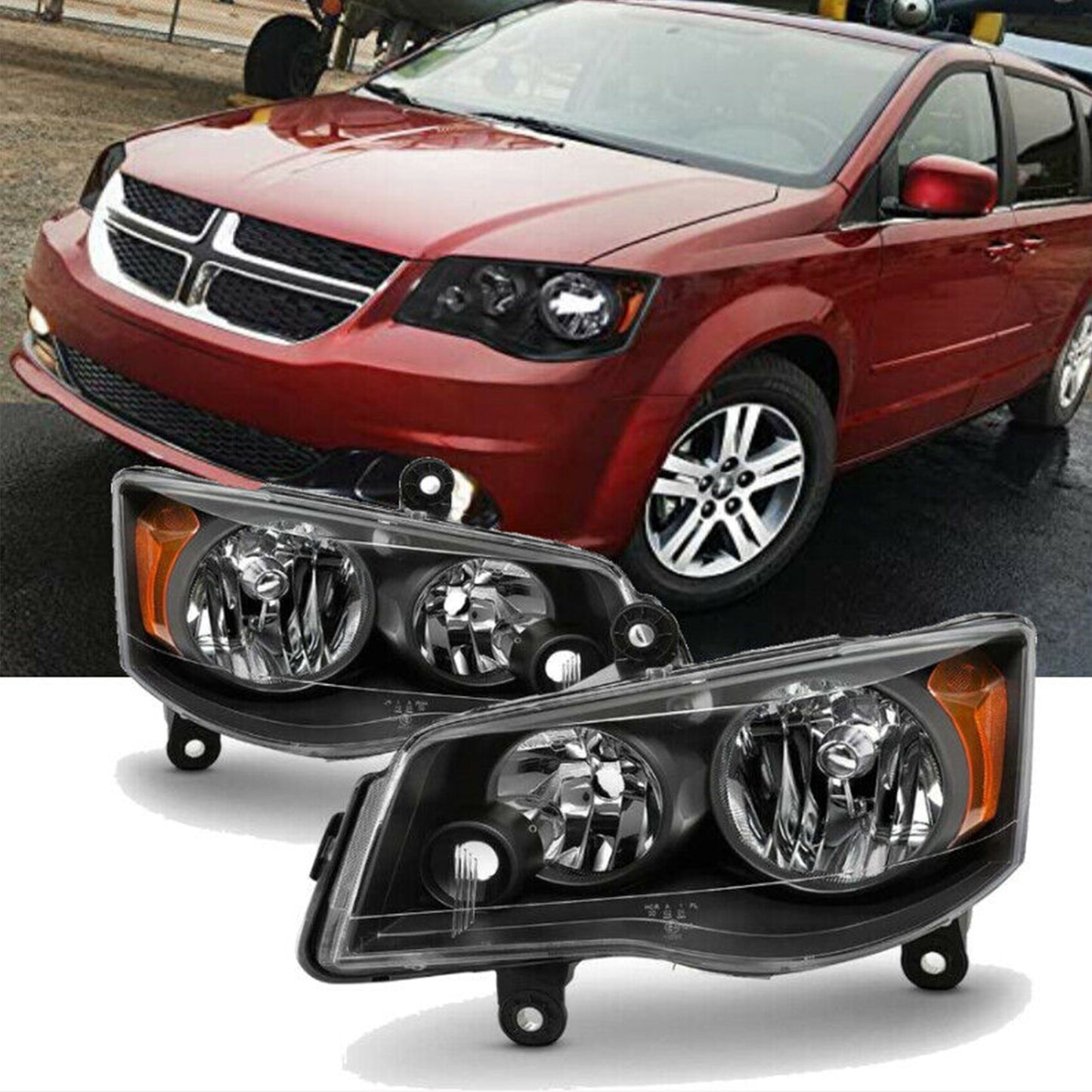 munirater Headlights Assembly Headlamps Black Housing LH & RH Repalcement for 2011-2019 Grand Caravan / 2008-2016 Town and Country