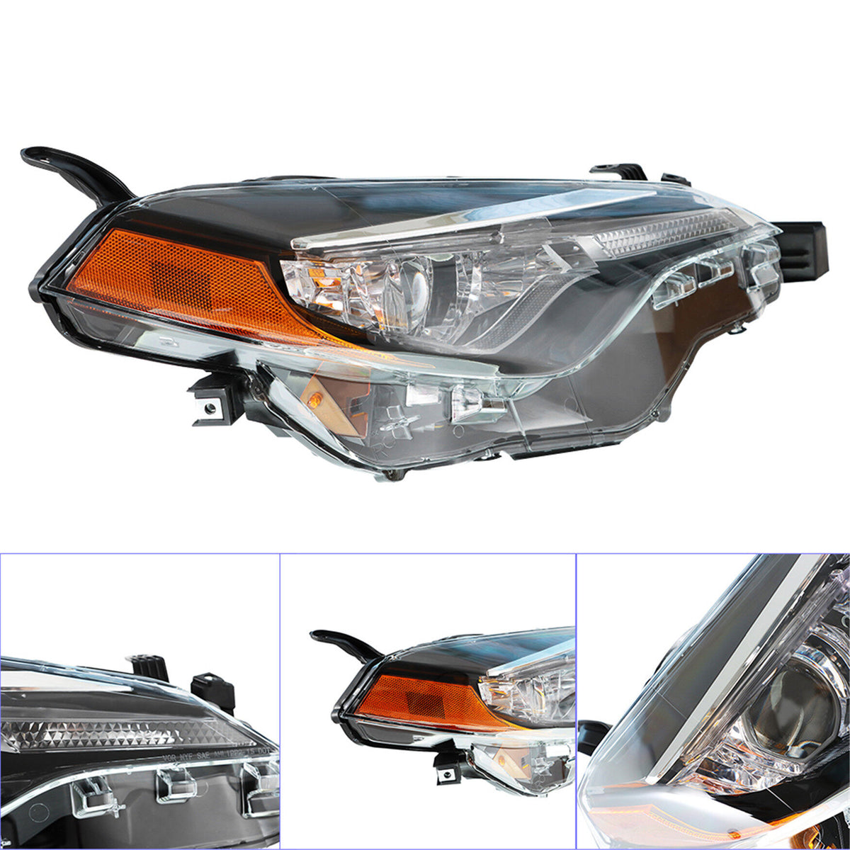 munirater Front Right LED Projector Headlight Headlamp Assembly with Amber Corner Passenger Side Replacement for 2017-2019 Corolla L/LE/LE ECO 81110-02M70