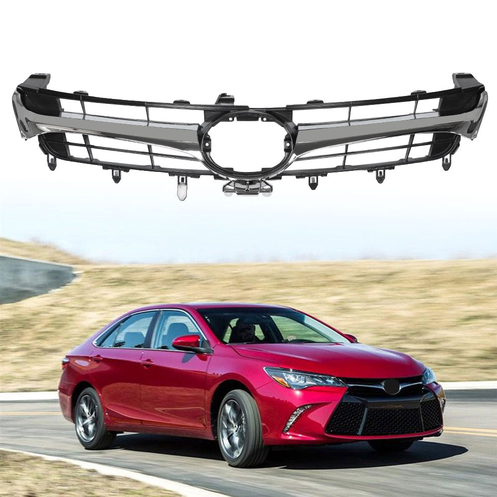 munirater Front Bumper Grille Grill Black Chrome Plastic Mesh Replacement for 2015-2017 Camry 5311406061 TO1200377PP 5310106411 TO1200377