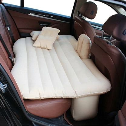 munirater Vertical Beige Portable Car Travel Inflatable Air Mattress with Back Seat Portable Bed Pillow