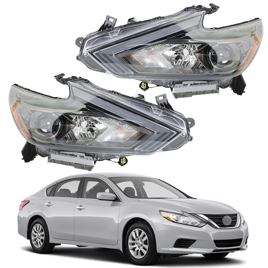 munirater Left+Right Side Headlight For 2016-2018 Nissan Altima Halogen Black Clear Lens