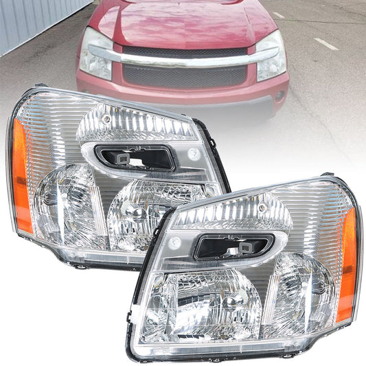 munirater Chrome Housing Headlight Headlamp Assembly Driver and Passenger Side Replacement for 2005-2009 Equinox with Amber Corner 15888058, 15888059