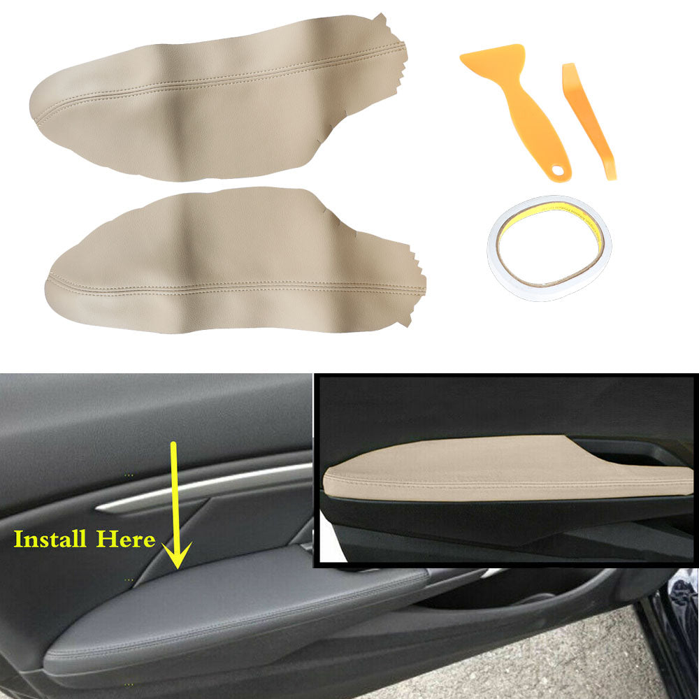 munirater 1 Pair Front Door Panel Leather Armrest Protector Cover Beige Replacement for 2008-2012 Accord Coupe