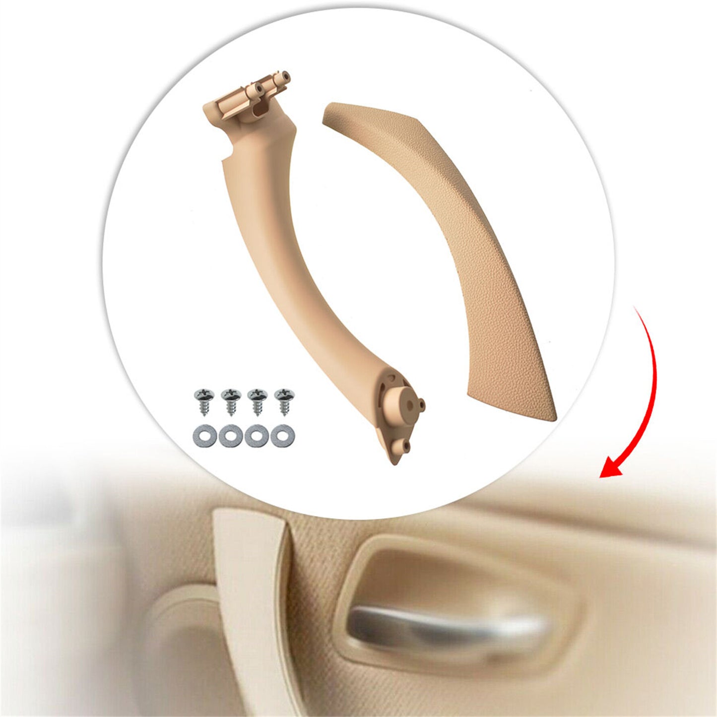 munirater Right Side Beige Inner+Outer Door Panel Handle Pull with Bracket Trim Cover Replacement for E90 328i 51417230854