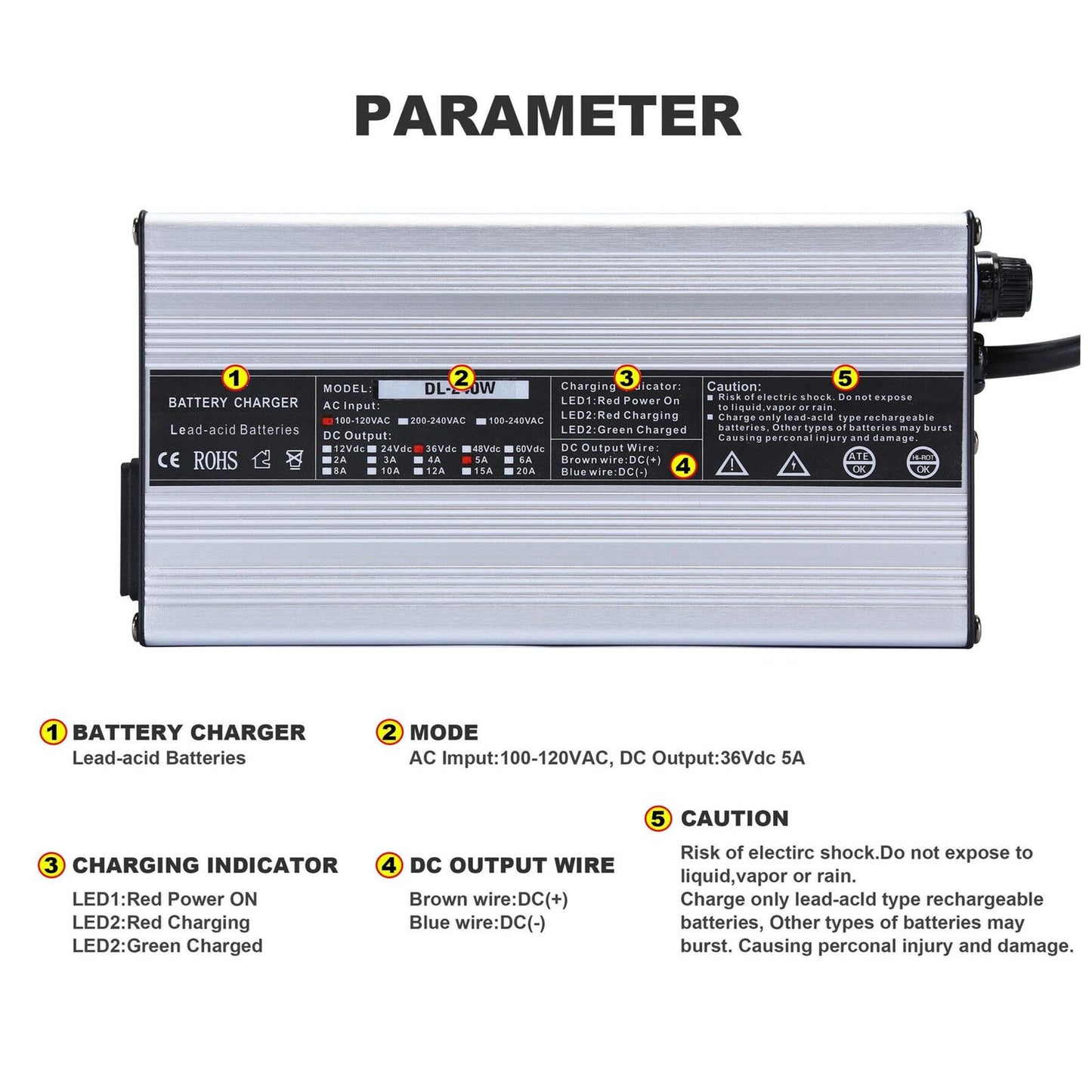 munirater 36V 5A Golf Cart Battery Charger SB50 Plug Portable Light and Thin Charger Replacement for TXT Marathon Club Car Golf Carts