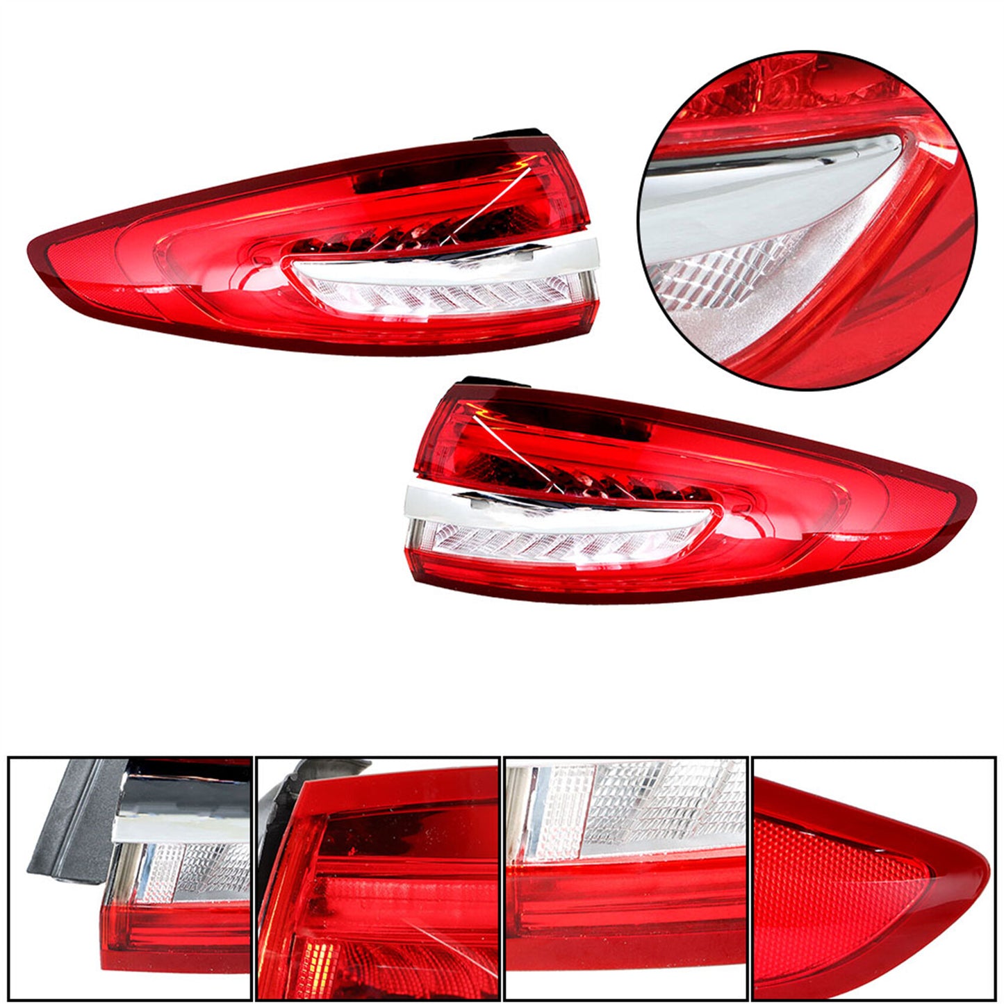 munirater Tail Light Assembly Clear Red LED Outer Right and Left Side Replacement for 2017-2020 Fusion