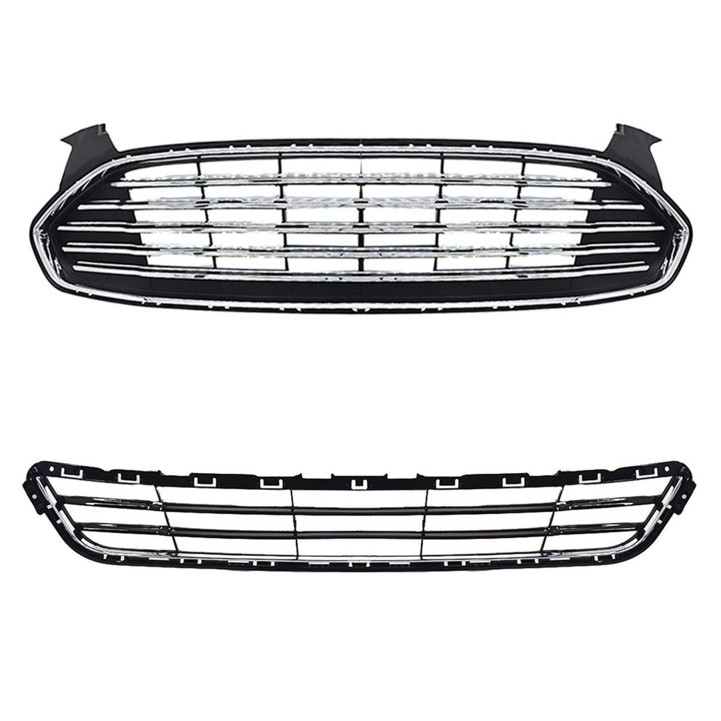 munirater Upper Lower Front Grille Kit Radiator Black Chrome Replacement for 2013 2014 2015 2016 Fusion