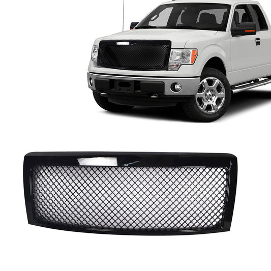 munirater Glossy Black Mesh Front Bumper Hood Upper Grille Replacement for 2009-2014 F-150 9L3Z8200A