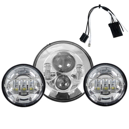 munirater 80W 7in LED Projector Headlight & 4.5in Fog Passing Lights Replacement for Touring Chrome