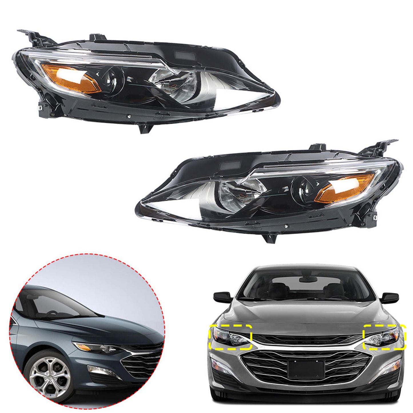 munirater Left Right Side Halogen Headlight Assembly Replacement for 2019 2020 2021 Malibu Driver Passenger Side Headlamps