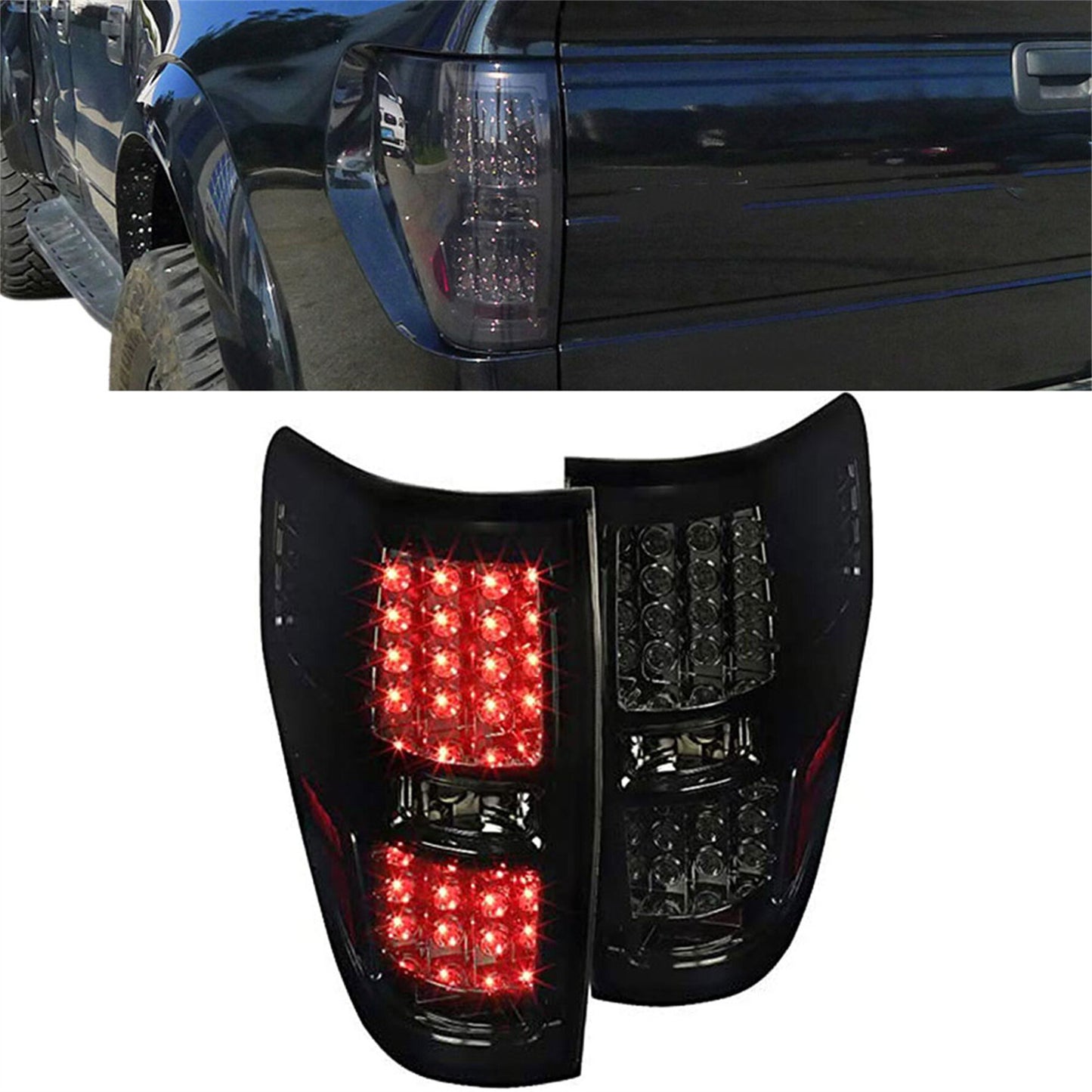 munirater Brake Lamps Tail Lights Black Replacement for 2009-2014 F150 Pickup LED LT-F15009JMLED-TM