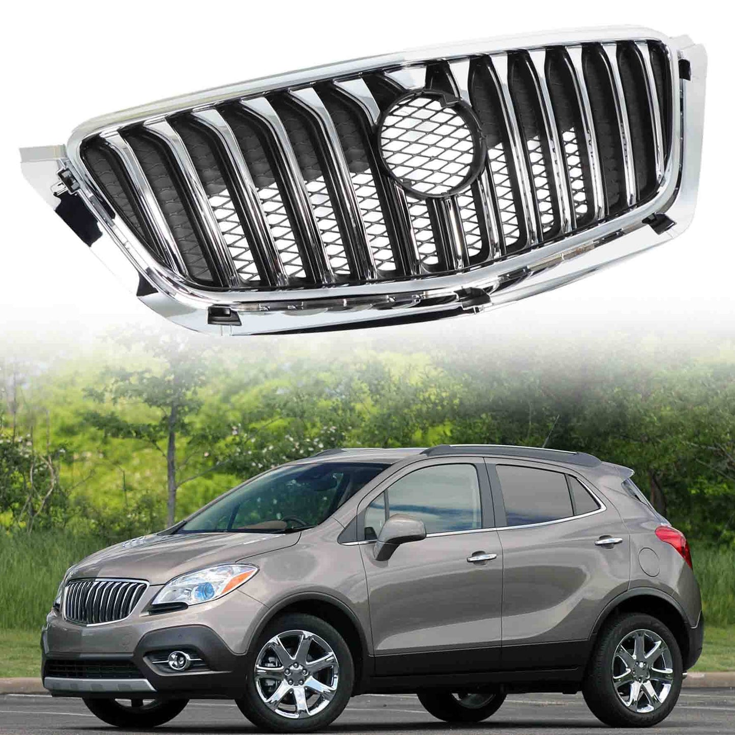 munirater Front Bumper Grille Chrome Black Mesh Style Replacement for 2013-2016 Encore 95391794 GM1200690