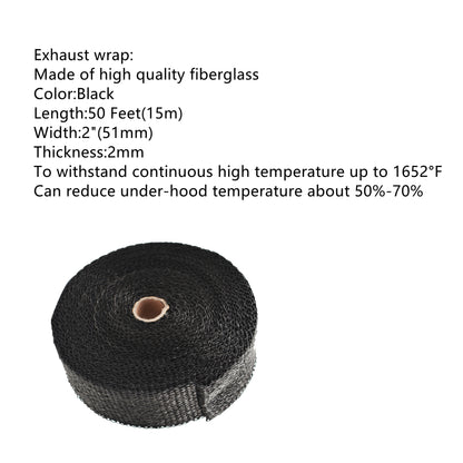 munirater Heat Shield Blanket Cover T6 Turbo and 2Inch 50FT Header Wrap Tape Black