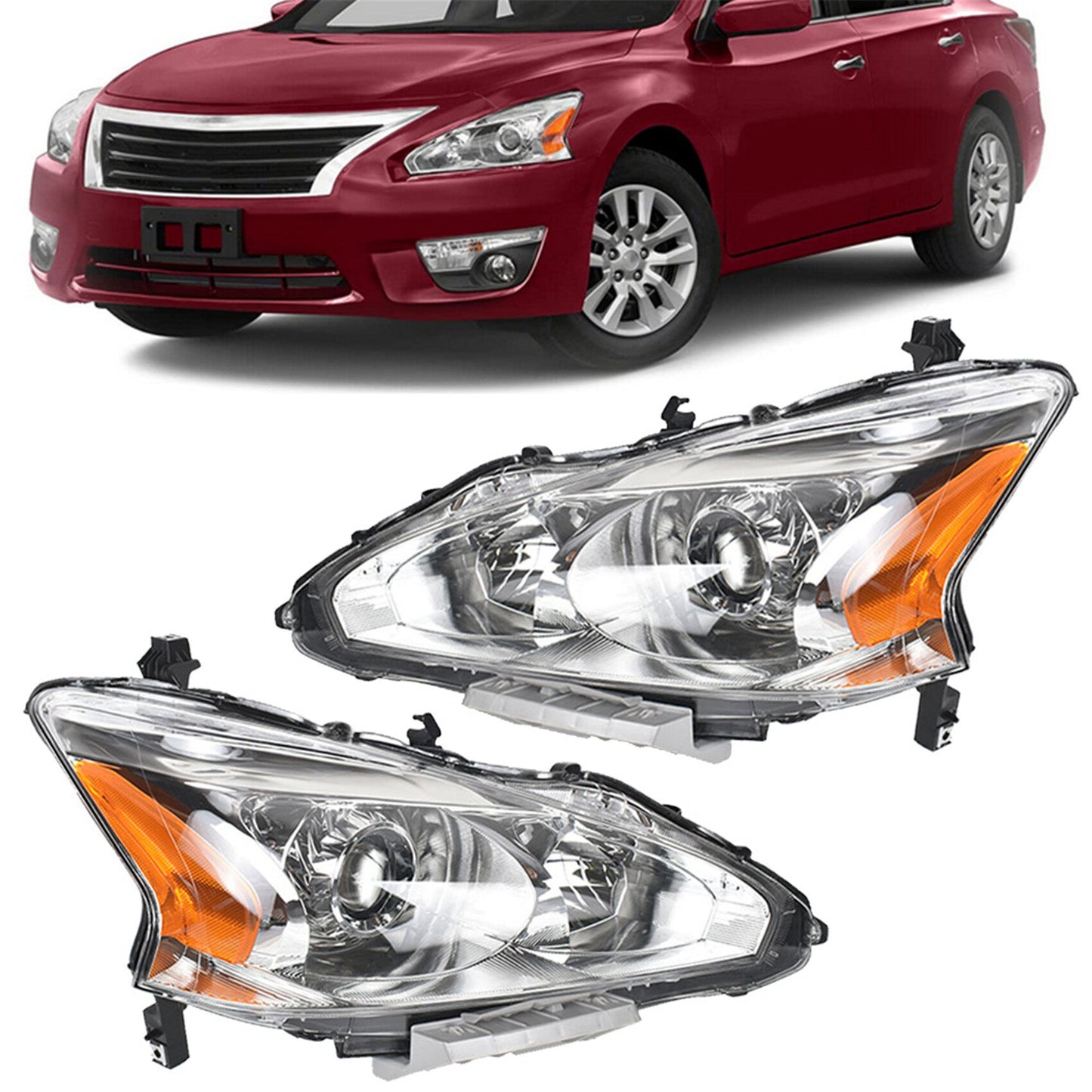 munirater Headlight For 2013-15 Nissan Altima 4dr Sedan Chrome Housing Left&Right