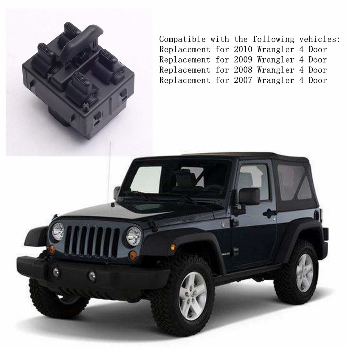 Master Power Window Switch Front Left Replacement for Wrangler 4 Door 07-10