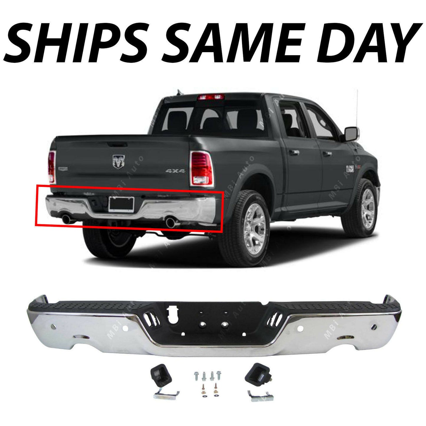 munirater Rear Bumper Steel Chrome Step Assembly with Radar Hole Replacement for 2009-2018 RAM 1500 CH1103119