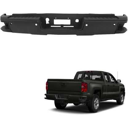 Black Rear Bumper for Chevrolet Silverado & GMC Sierra 2500 / 3500 2015-2019, SRW, with Sensor Holes