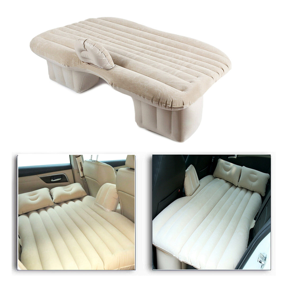 munirater Vertical Beige Portable Car Travel Inflatable Air Mattress with Back Seat Portable Bed Pillow