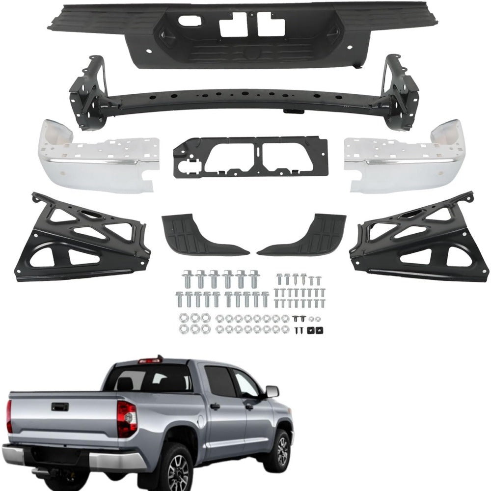 Chrome Steel Rear Step Bumper for Toyota Tundra 2014-2021, with Sensor Holes, TO1103120