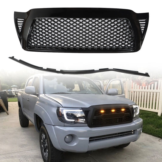 munirater Front Bumper Hood Honeycomb Mesh Grill Grille ABS Black Replacement for 2005 2006 2007 2008 2009 2010 2011 Tacoma