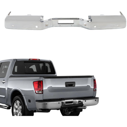 Chrome Steel Rear Bumper Face Bar for Nissan Titan 2004-2015, without Big Tow Package, NI1102150