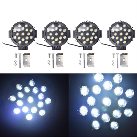 munirater 4-Pack 7?51W LED Pods Work Light Bar, 5100LM Red Round Spot Pods Light Road Driving Lights Beam Off-road Light Fog Bumper Roof Light for SUV ATV Truck Boat Tractor