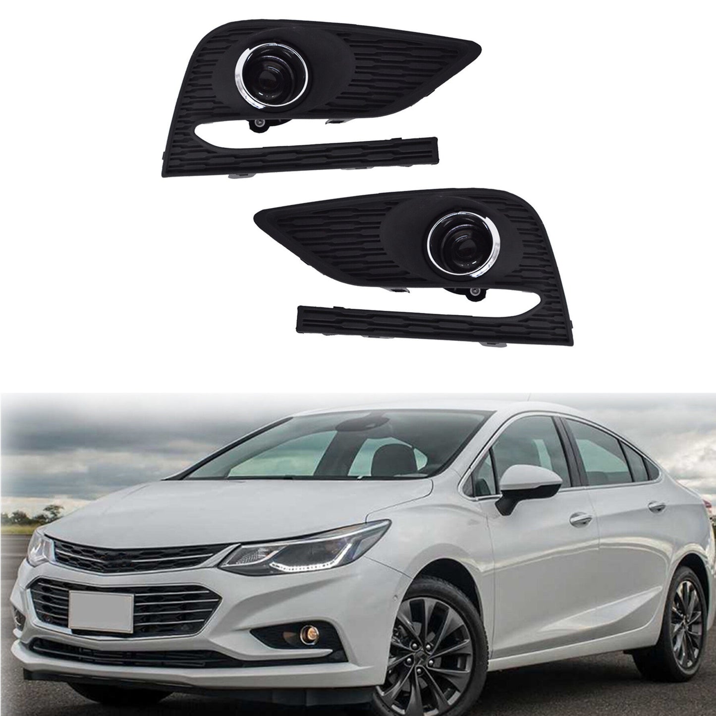 munirater Fog Light Lamp Assembly Passenger and Driver Side Replacement for 2016 2017 2018 Cruze with Front Bumper Fog Light Covers+Harness Switch Kit