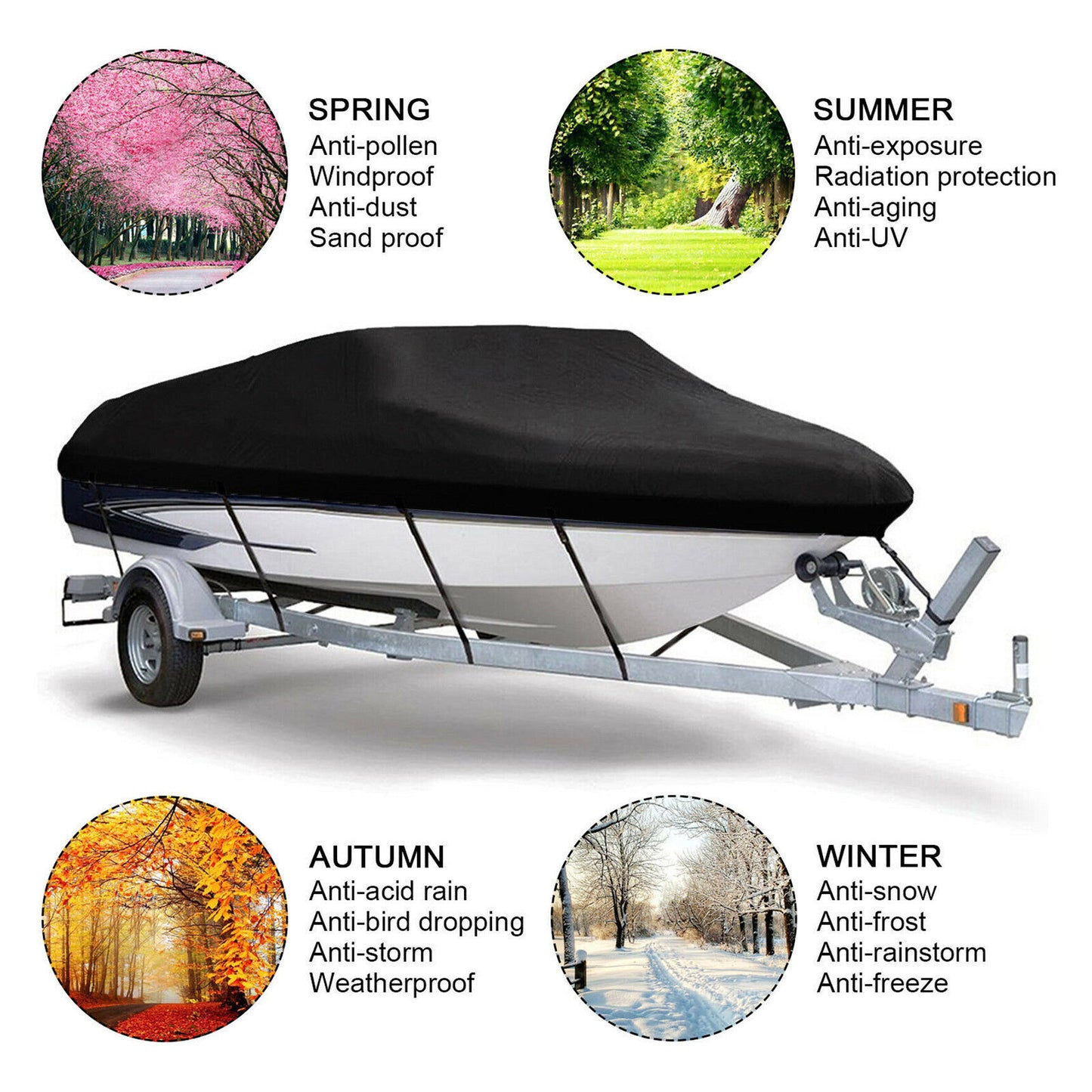 munirater Boat Cover Heavy Duty Trailerable Replacement for Fishing Ski Bass V-Hull Runabouts 20-22ft Black