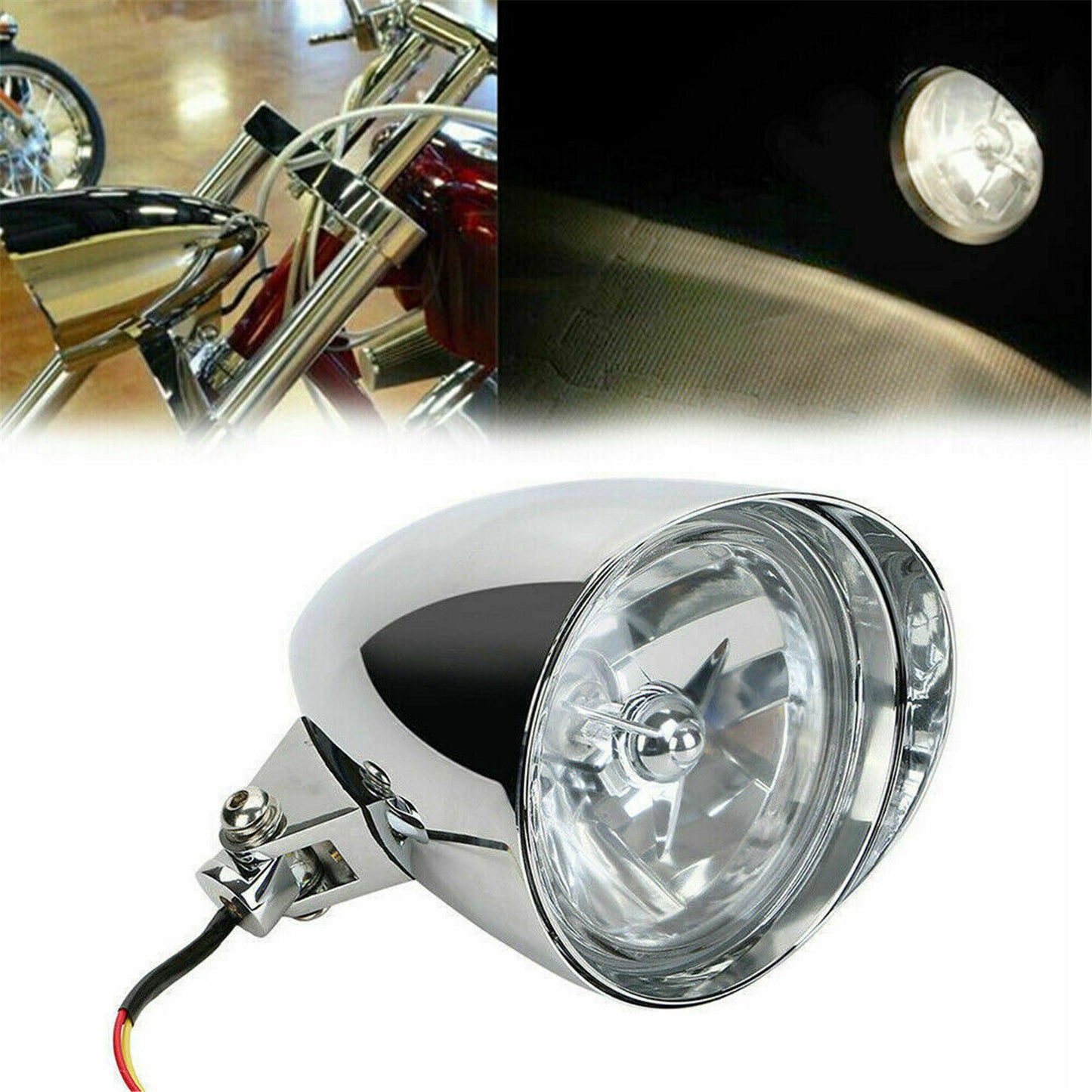 munirater 12V Headlights Motorcycle Aluminum Visor Bullet Chrome Head Light Lamp Replacement for Bobber Chopper Dyna