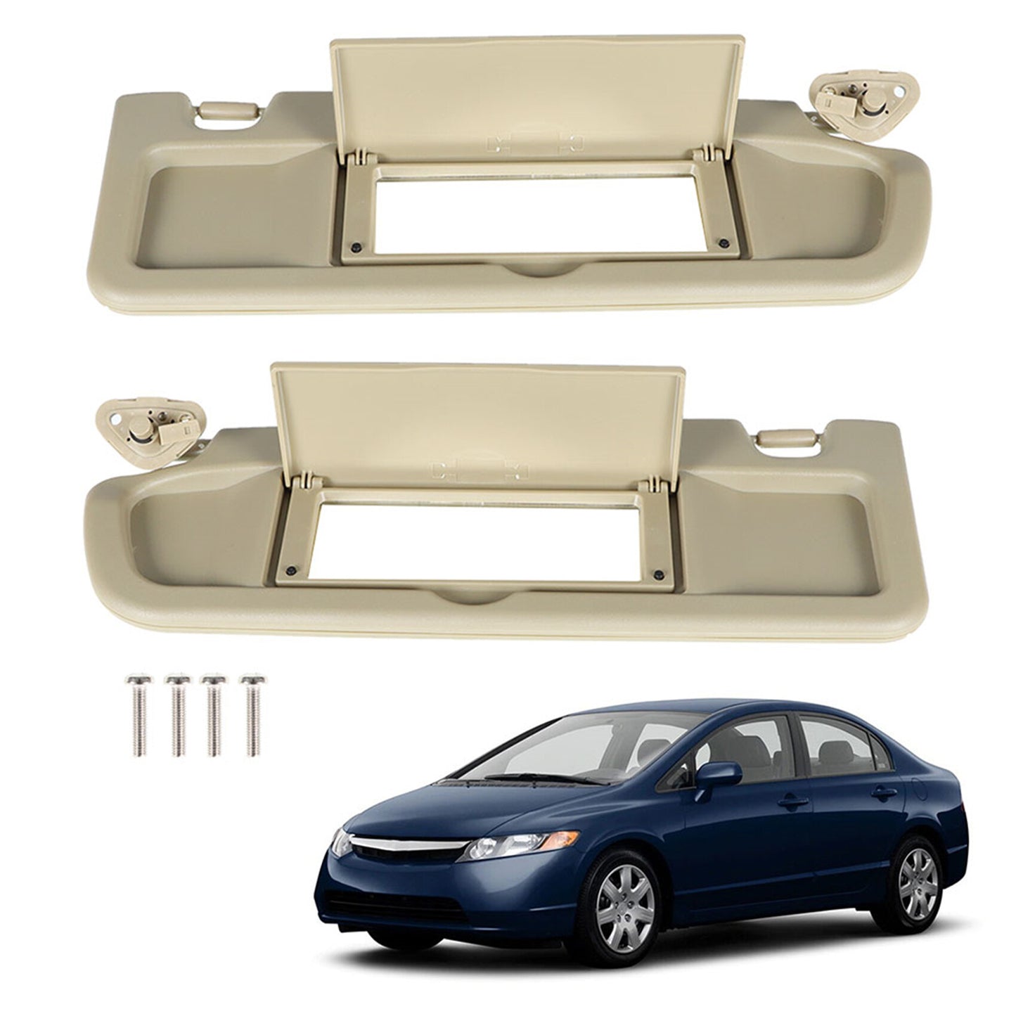 munirater 2PCS Left Driver Side and Right Passenger Side Sun Visor Beige with Mirror Replacement for 2006 2007 2008 Civic 83280-SNA-A01ZB 83230-SNA-A01ZB