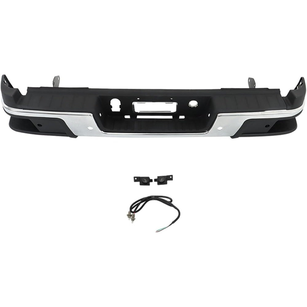 Chrome Rear Bumper Assembly for Chevrolet Colorado & GMC Canyon 2019-2021, with Sensor Holes