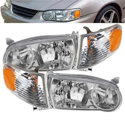 munirater Headlight For 2001 2002 Toyota Corolla Chrome w/Corner Signal Lamp LH+RH