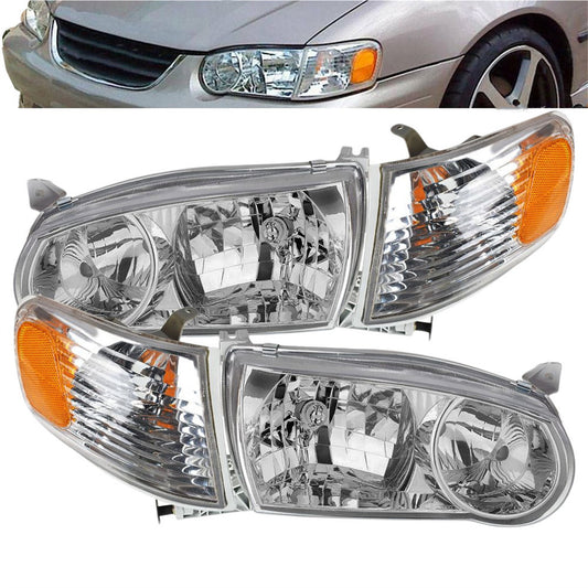 munirater Headlight For 2001 2002 Toyota Corolla Chrome w/Corner Signal Lamp LH+RH