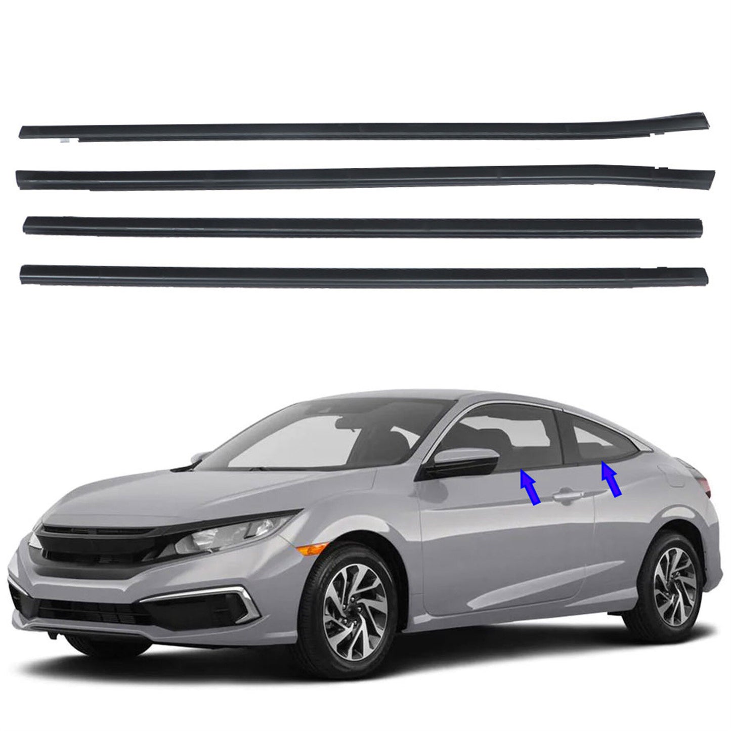 Window Weatherstrip 4PCS Molding Trim Seal Belt Replacement for Honda Civic Sedan 2016-2022