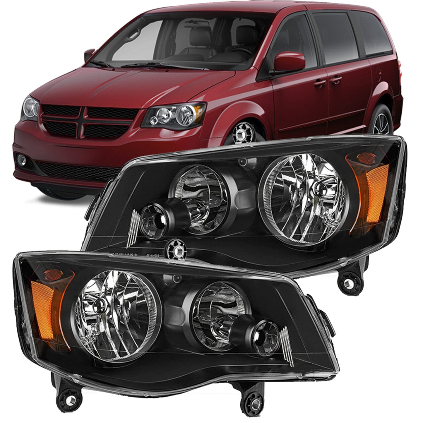 munirater Headlights Assembly Headlamps Black Housing LH & RH Repalcement for 2011-2019 Grand Caravan / 2008-2016 Town and Country