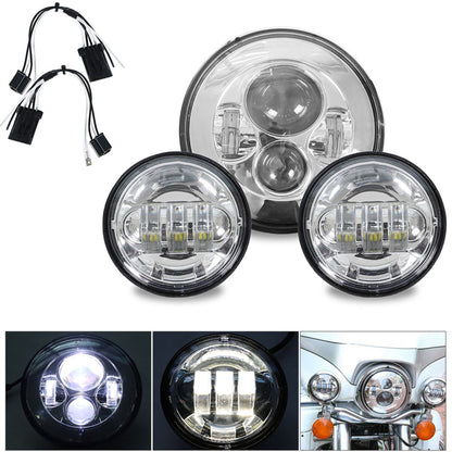 munirater 80W 7in LED Projector Headlight & 4.5in Fog Passing Lights Replacement for Touring Chrome