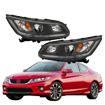 munirater Right&Left Headlight For 2013-2015 Honda Accord Black Projector Headlamp