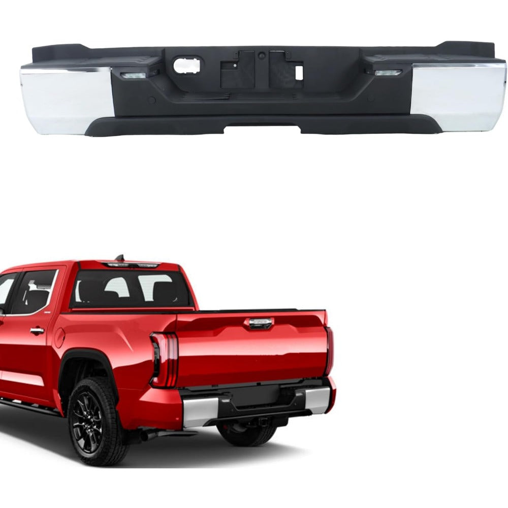 Chrome Rear Step Bumper for Toyota Tundra 2022-2024, without Sensor Holes, TO1103141