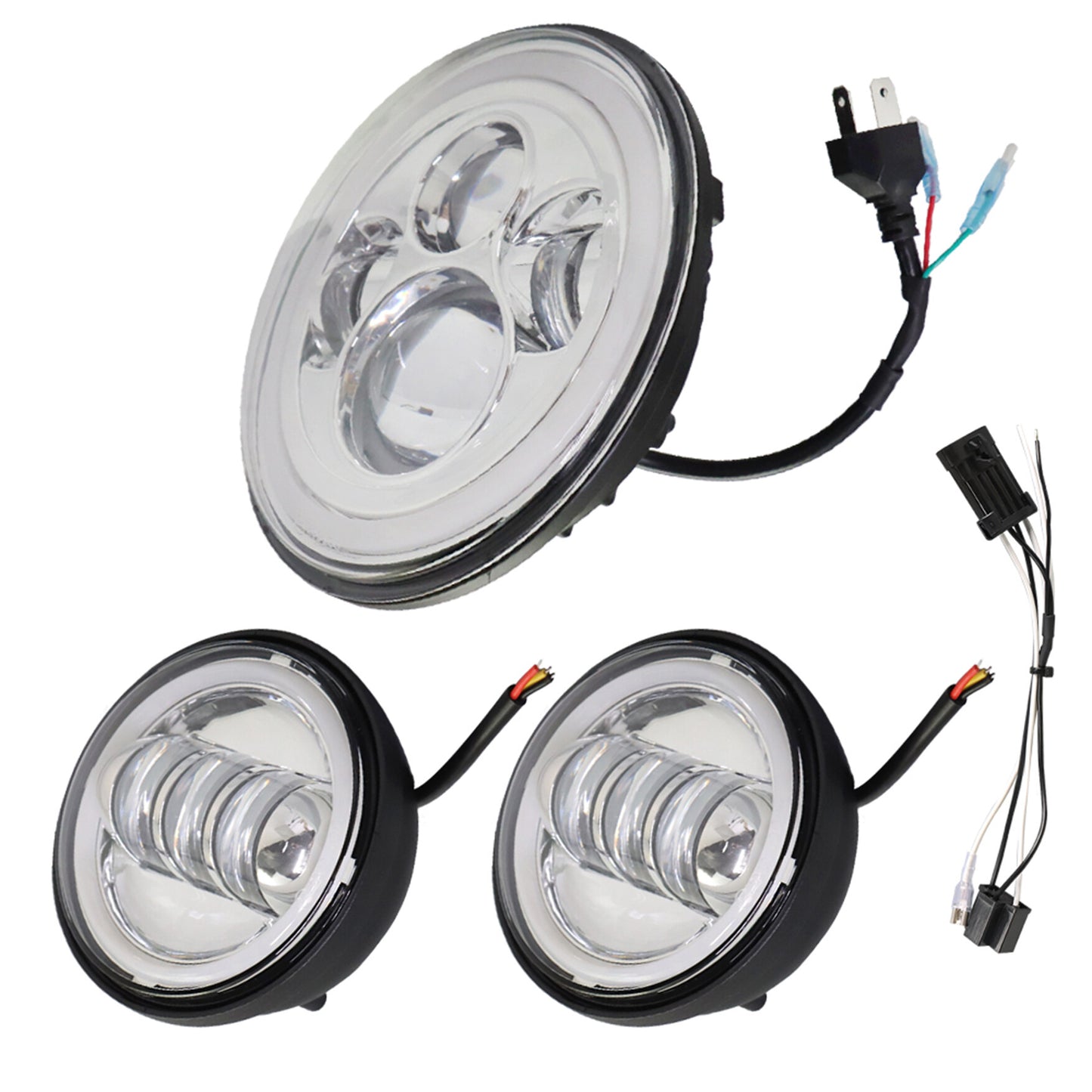 munirater Chrome 7 LED Headlight and 4.5 Passing Lights Replacement for Yamaha V-Star XVS 1100 950