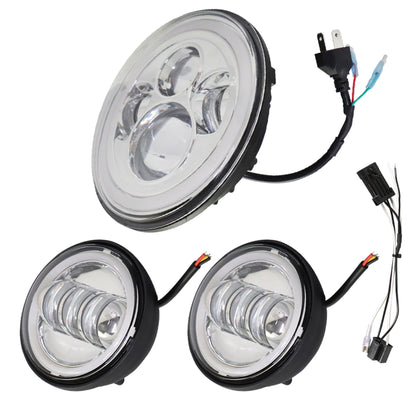 munirater Chrome 7 LED Headlight and 4.5 Passing Lights Replacement for Yamaha V-Star XVS 1100 950