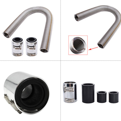 munirater 24in Radiator Flexible Coolant Water Hose Kit Stainless Steel Chrome Caps