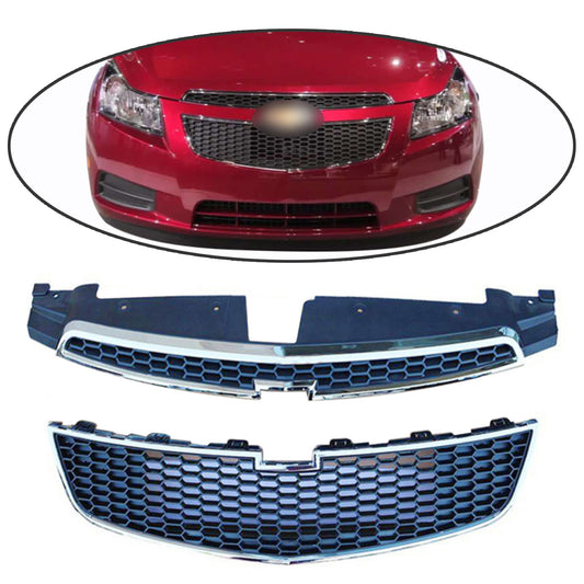 munirater 2PCS Front Bumper Cover Upper Lower Grille Guard Kit Honeycomb Black Chrome Trim Replacement for 2011 2012 2013 2014 Cruze