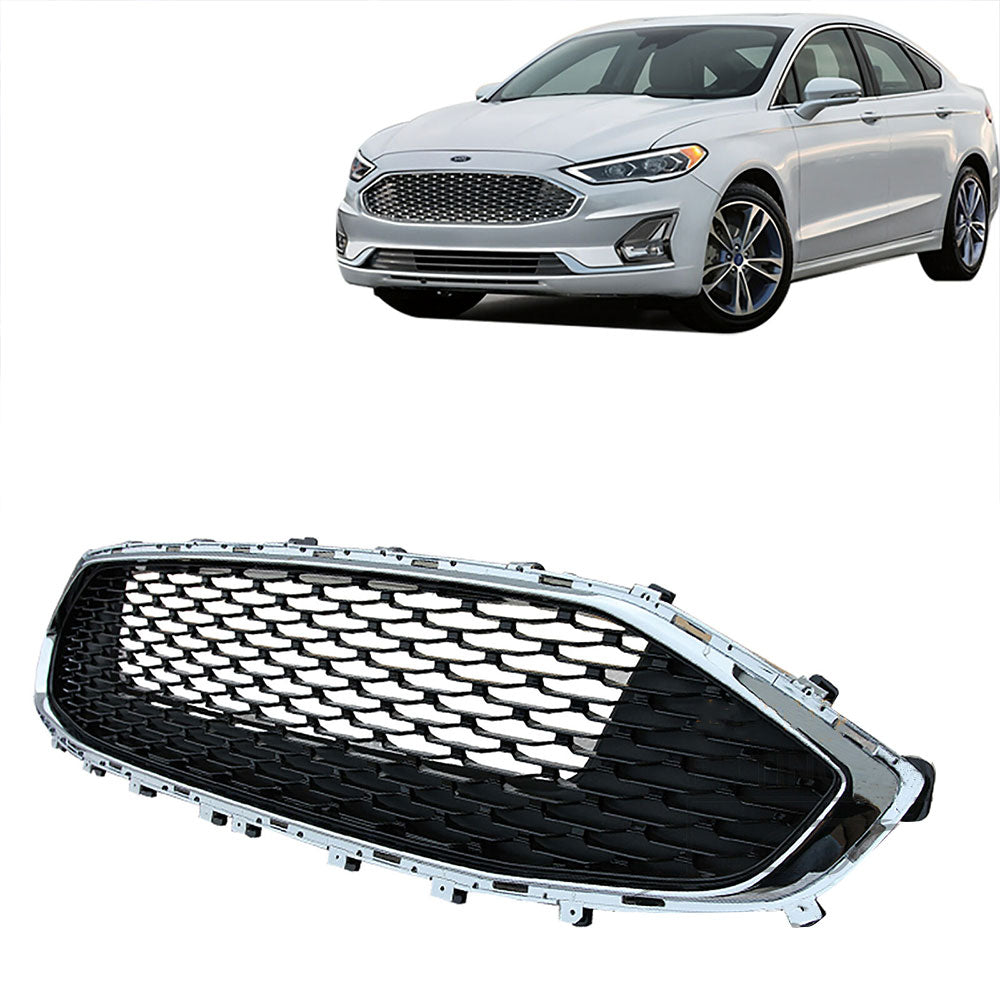 munirater Front Bumper Upper Grille Plastic Black Chrome Replacement for 2019 2020 Fusion Sedan 4-Door