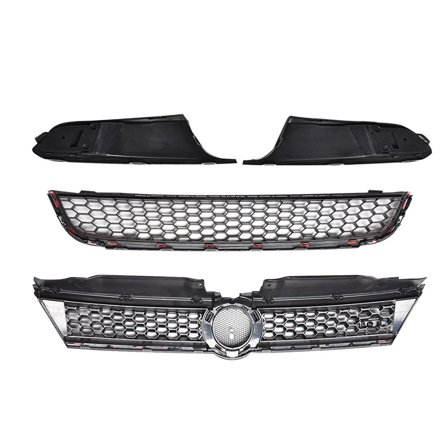 munirater Front Upper Lower Grille Red Trim with Bezel Replacement for 2011-2014 Jetta