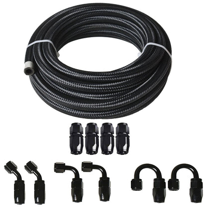 munirater 4AN 20FT Nylon Stainless Steel Braided Fuel Line with 10PCS Swivel Hose End Fitting Kit (Blcak)