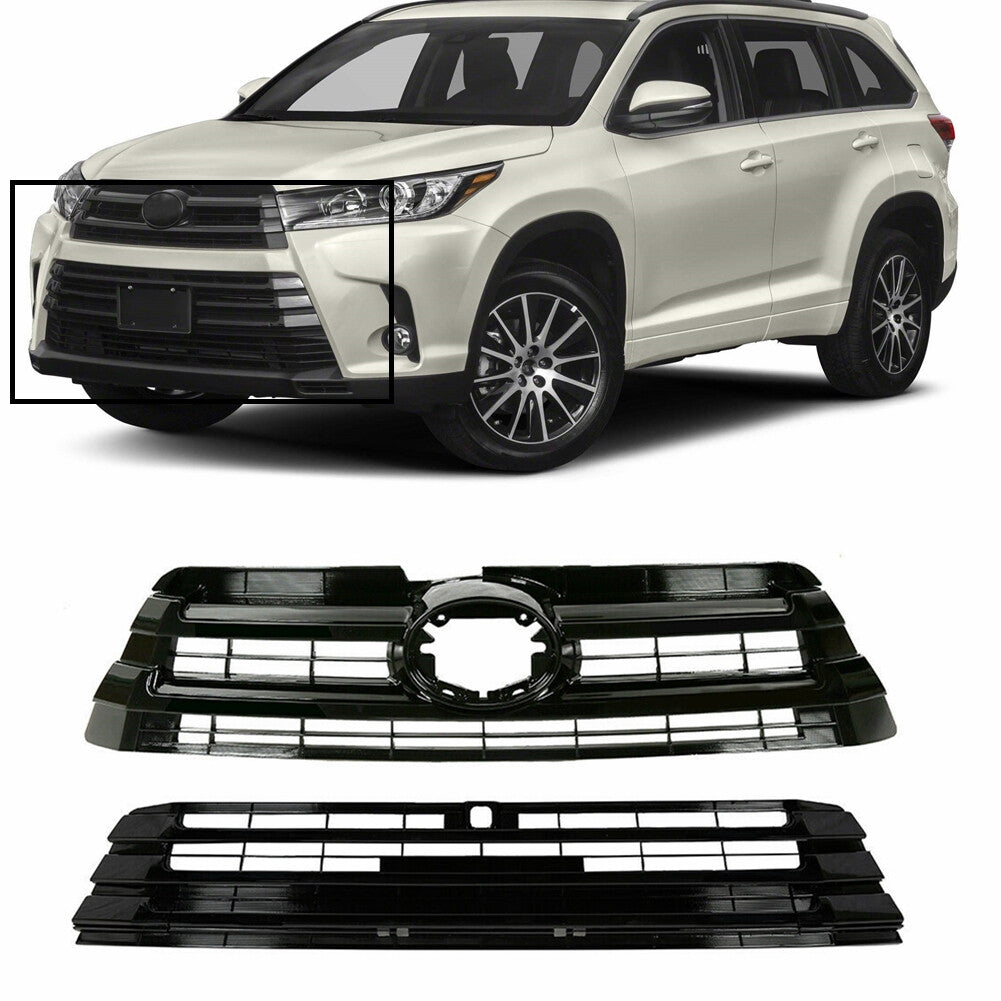 munirater Front Upper Lower Bumper Hood Grille Gloss Black Replacement for 2017-2019 Highlander 4-Door