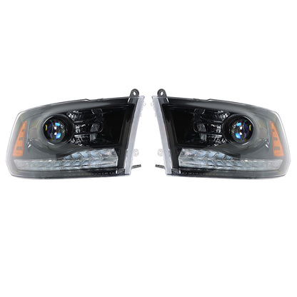 munirater Headlight w/LED DRL For 2009-2018 Dodge Ram 1500-3500 Black Housing Left+Right