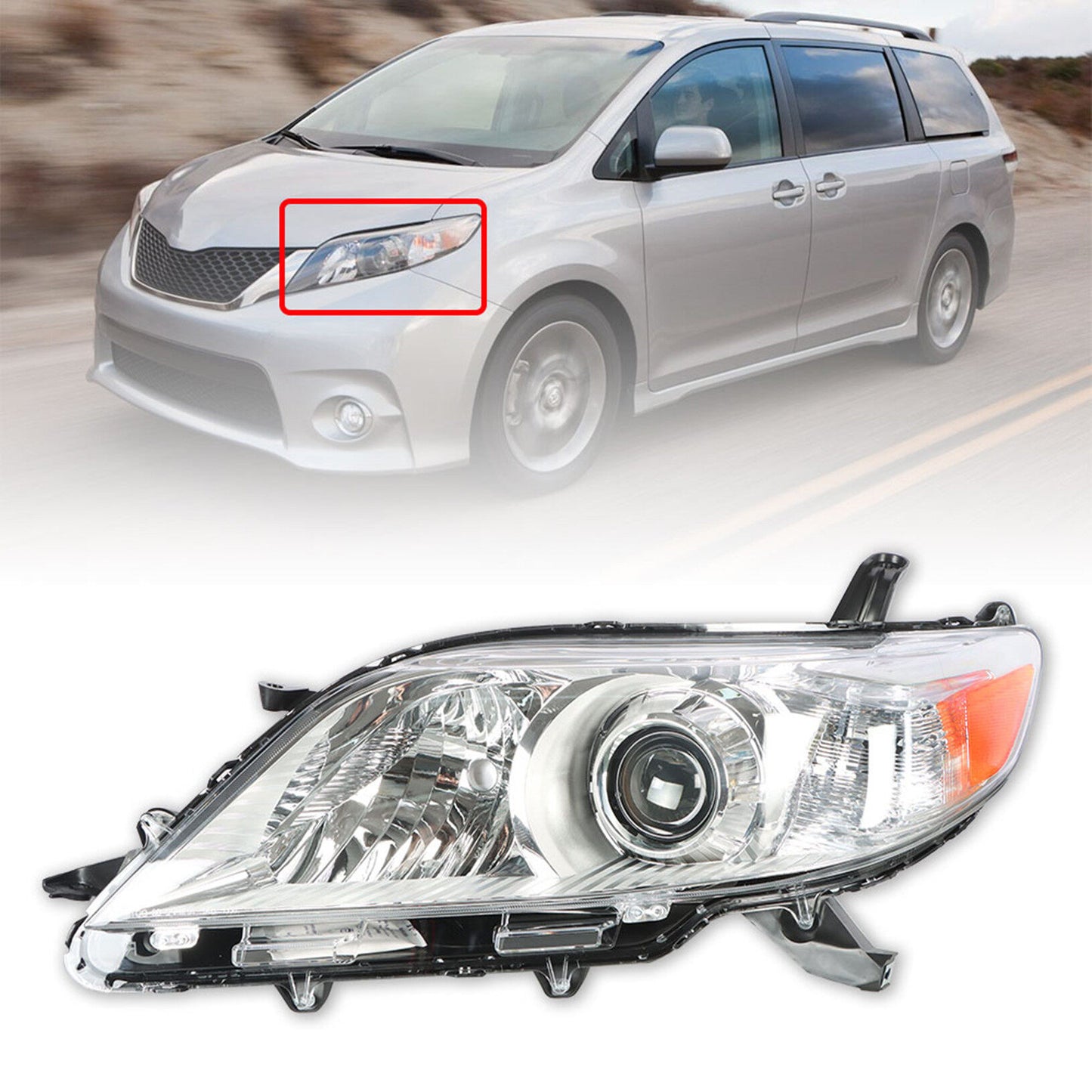 munirater Chrome Housing Halogen Headlight Assembly Replacement for 2011-2020 Sienna Driver Side Only