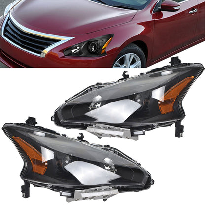 munirater Headlights For 2013-2015 Altima 4-Door Sedan Halogen Black Housing RH+LH