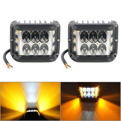 munirater LED Work Cube Side Shooter Light Bar 2x4 Inch Dual Side Amber Yellow Flash Strobe Lights Lamps Replacement for Truck ATV UTV